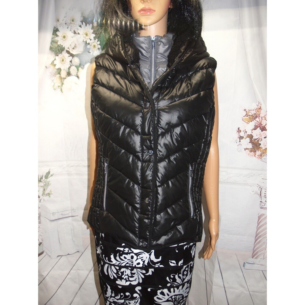 MNY Marc New York Performance black puffer vest Winter Sherpa with Lined Hood L